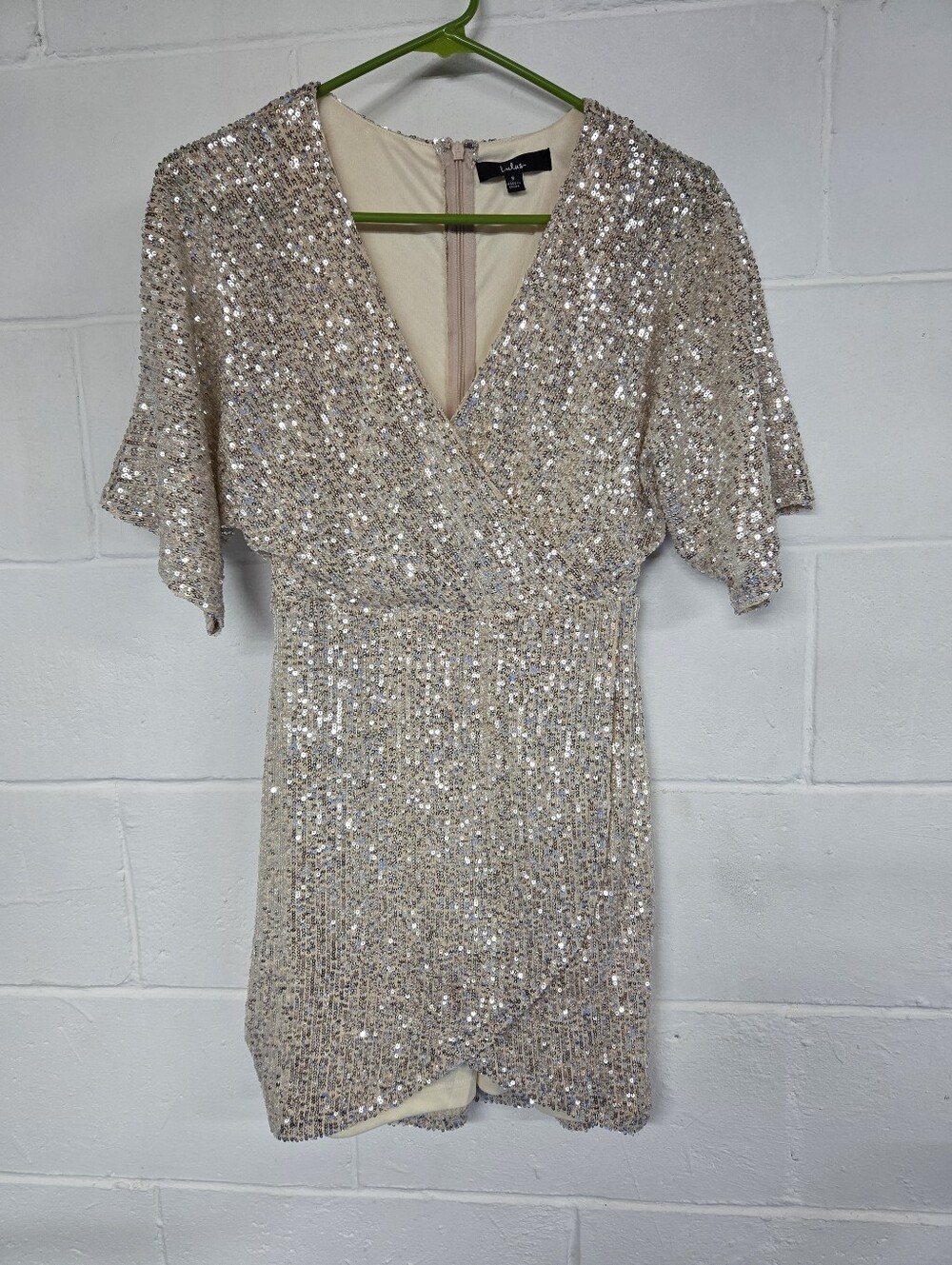 Lulu's Champagne Sequin Flutter Sleeve Mini Dress